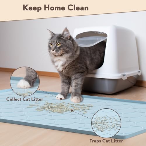 Image of Garoopion Silicone Cat Litter Mat 34x22 inch, Easy to Clean, Blue