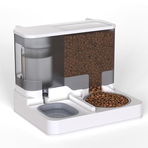 2 in 1 Automatic Cat Feeder, All in One Auto Feeder Food and Water Dispenser, Pet Feeder For Cats And Small Dogs, 3.8L Gravity Pet Feeder Station for Home Travel Grey