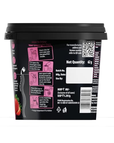 Image of True Elements Overnight Oats Berried in Bliss 62g - Ready-to-Eat Breakfast | High Protein, Fibre & Berry Flavour | Healthy Instant Oats Snack