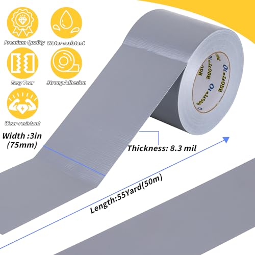 Image of Oleitodh 6 Pack Duct Tape Silver Gray Heavy Duty 330 Yards x 3 Inch - Strong, Flexible,No Residue,All-Weather and Tear by Hand - Bulk Value for Do-It-Yourself Repairs and Professional Use