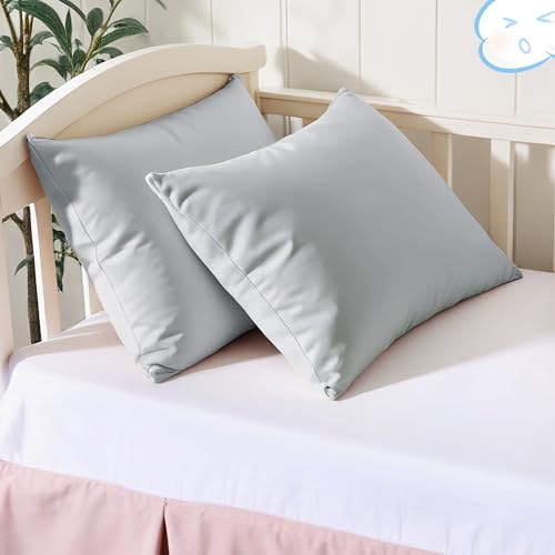 Image of 100% Cotton Toddler Pillow Protectors with Invisible Zipper, 600 Thread Count Sateen Wave Soft Breathable Hypoallergenic Nursery Pillowcases for Kids, 13x18 Inches, Set of 2