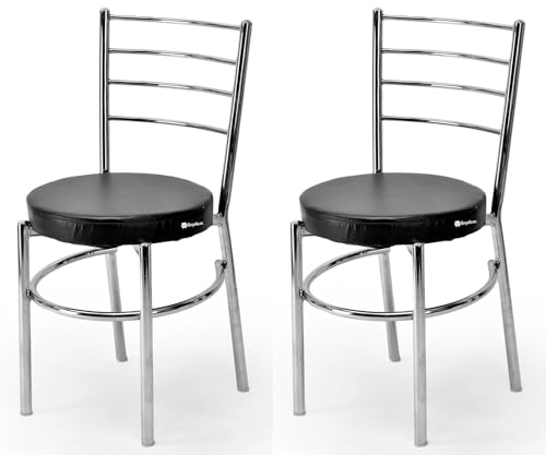 Image of GOYALSON Dining Ergonomic Dining Home Chair Hotel Restaurant Chair with Steel Chrome Polish and leatherite seat (2, Black, Standard)