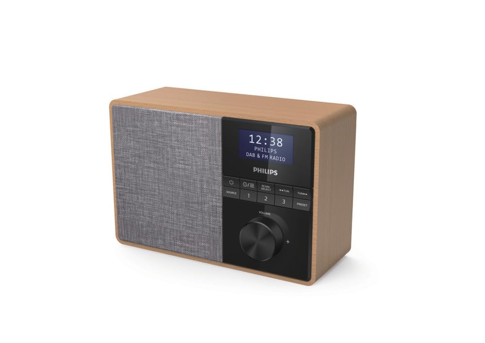 Philips Audio TAR5505/10 Radio Portable, Radio de Cuisine (Bluetooth, Étui Bois, Radio Dab+, Diaphragme 3 Pouces à Large Bande, Minuteur de Cuisine, Fonctionne sur Réseaux Ou à Piles, Noir