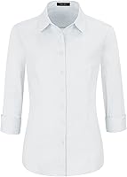 Vista 11 de EZEN - Blusa de manga larga, ajustada, elástica, con cuello de botones para mujer, para oficina, estilo formal, casual
