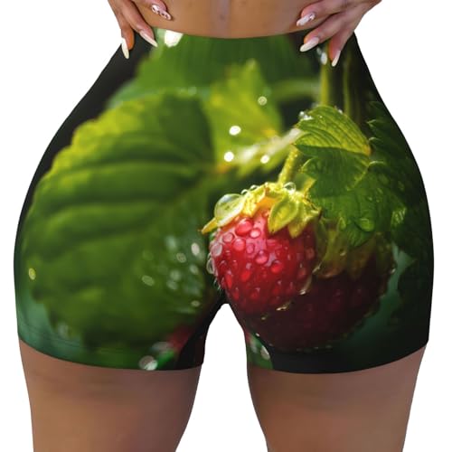 Raspberries Pattern Sports Shorts, high Elastic Slim Fitness Pants, Suitable for Yoga/Leisure/Daily wear