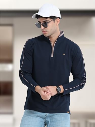Image of STELLERS Men's Full Sleeve Zipper Henley T-Shirt | Premium Cotton | Streatchable | Feather Touch Feel