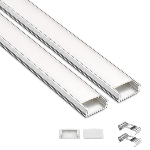 Image of 18x06 Aluminum Channel Profile with Diffuser Cover, Mounting Clips & End Caps | Aluminum LED Strip Light Housing for Cabinet, Ceiling, Shelf & Wall Lighting (Pack of 2)