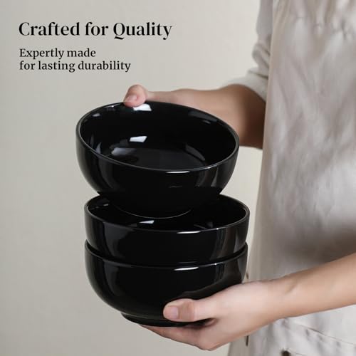 DOWAN 22 OZ Ceramic Soup Bowls & Cereal Bowls - 6" Classic Bowls Set of 4 for Soup, Cereal, Oatmeal, Fruit, Rice - Dishwasher & Microwave Safe (Black) - Image 7