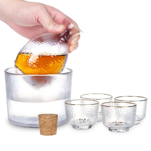 Japanisches Sake Set aus Glas | 6 teilig | inkl. Karaffe & Warmhalteschale | Sake Schalen Service