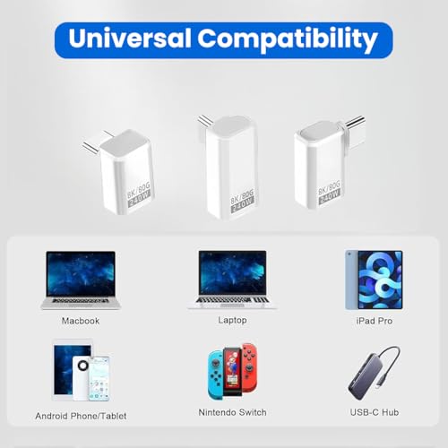 Image of Verilux 3 Style PD 240W Type C Adapters, 90 Degree Type C Male to Female Connector Supports 80Gbps High Speed Dat Sync & 8K@60Hz HD Output Compatible with Steam Deck, Thunderbolt 5 /4 /3, Switch 2 /1