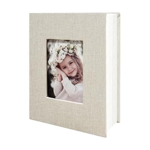 HenPisen Photo Album 4x6 100 Pockets, Linen Cover Top Loader Vertical, Slip-in Picture Beige Pockets Albums for Wedding, Family, Anniversary, Baby, Vacation Cover