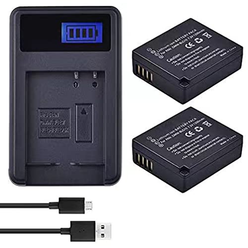 2 peças de bateria DMW-BLG10 de 1200 mAh e carregador USB LCD compatível com Panasonic DMW-BLG10E; L