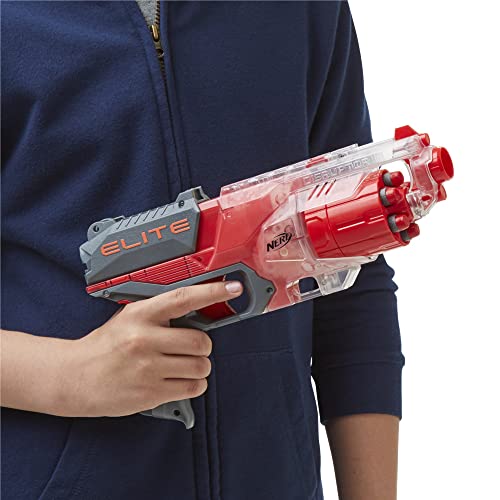 Image of Nerf Elite Disruptor Blaster, 6-Dart Rotating Drum, 6 Nerf Elite Darts, Slam Fire, New Translucent Red Color, Toys for Kids, Teens & Adults, Outdoor Toys for Boys and Girls Ages 8+