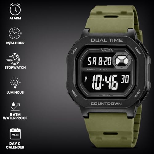 Image of V2A DIGITRON-KUBIX 3043 Digital Watch for Men | Retro Square Display | Urban Streetwear Sports Watch with Dual Time, Countdown Timer, Alarm, Backlight & 50M Water Resistance