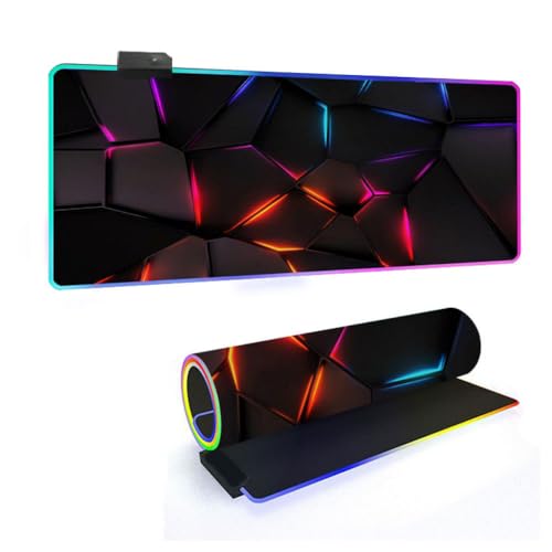 Fansu RGB Alfombrilla para Ratón, XXL Grande Gaming Mousepad con 14 Modos de Iluminación 7 Colores LED Mouse Pad Teclado Almohadilla de Escritorio para PC Laptop (Colorido,600x300x4mm)