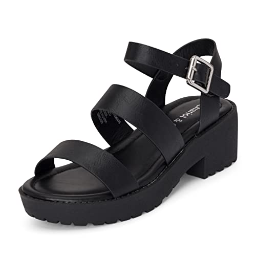 Chariot & Co -Credit(IIS)- Girls/Little Kids/Children Open Toe Strappy Two Band Double Strap Ankle Buckle Platform Lug Sole Chunky Block 1.75" Heel Sandals2