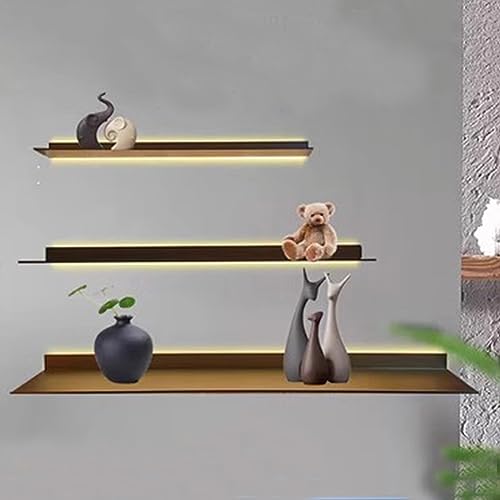 Étagères murales flottantes LED pour salon et chambre, déco métal or 40x15cm