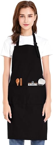 TopTie Delantal con pechera unisex, delantal de cocina ajustable de lona de algodón con bolsillos