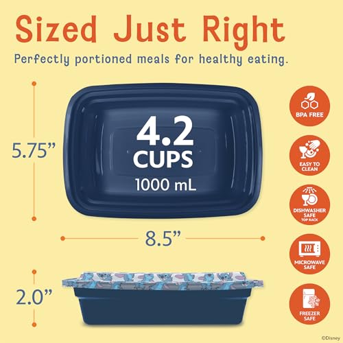 Image of Disney Stitch Meal Prep Containers, 20-Piece 33.8oz, Freezer Safe