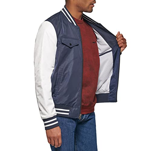 Levi's Men's Colorblock Varsity Bomber Jacket, Navy/White Stand Collar, S #TOP4