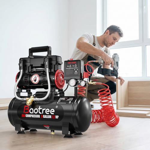 Image of 3 Gallon Ultra Quiet Air Compressor with Two Quick Couplers, 1.2HP MAX 115PSI Oil-Free Air Compressor Steel Tanks, 70dB Air Compressor with Wheels for Spray Painting, Auto Repair, Woodwork Nailing