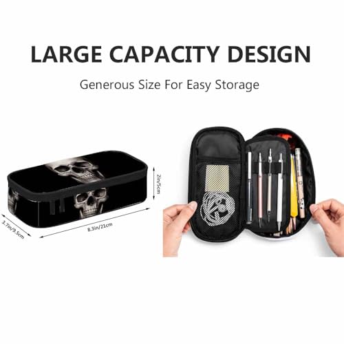 Image of Yekiua Human Skull Pencil Holder Fashion Dramatic Lightning Big Capacity Pencil Case Multi-Purpose Makeup Pouch For Office College Adult Black
