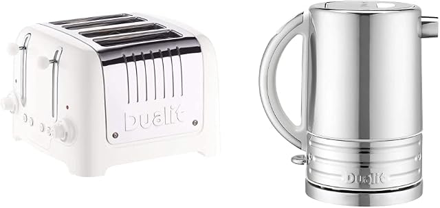 Dualit 4 Slice Lite Toaster | 1.1kW Toasts 120 Slices an Hour 46203 & Architect Kettle | 1.5 Litre 2.3KW Stainless Steel Kettle with Canvas White Trim 72923