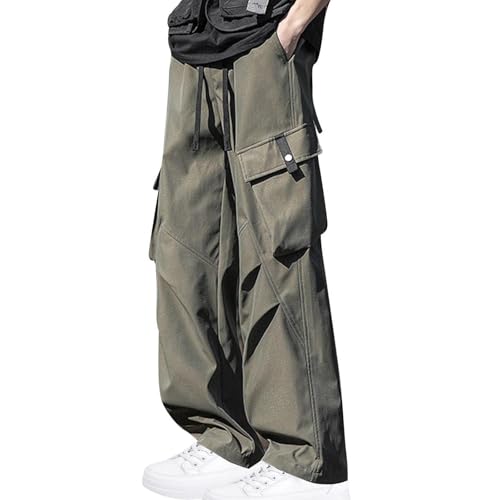 Solid Color Straight Pants for Mens Casual with Pocket Long Length Sweat Pant Drawstring Adjustable Outing Trousers