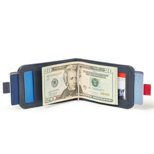 Image of Distil Union Wally Bifold 5.0 Slim Bifold Wallet for Men - Minimalist RFID Leather Wallet with ID Window, Pull Tab Card Holder & Money Clip - Holds 14 Cards & 30 Bills - Navy