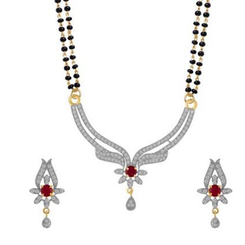 YouBella Womens Pride American Diamond Gold Plated Mangalsutra Pendant with Chain and Earrings for Women (B01HVBCVKM) Amazon Price History, Amazon Price Tracker