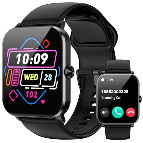 Smart Watch for Men Women,1.85' HD Touchscreen, Bluetooth Calls/Notifications, Fitness Watch with Heart Rate/Sleep Monitor, 120+ Sports Modes, IP68 Waterproof Smartwatch for Android/iOS (Black)