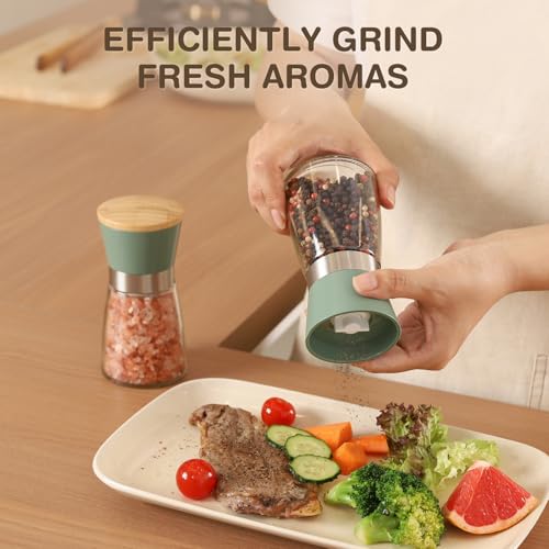 Image of Vucchini Salt and Pepper Grinder Set,Adjustable Stainless Steel Spice Ceramic Grinders Mill Shaker for Kitchen Table,Green Color