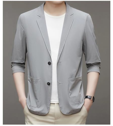 Men's Casual Elastic Solid Thin Silk Blazer Jackets Lightweight Two Button Business Suit Coat4