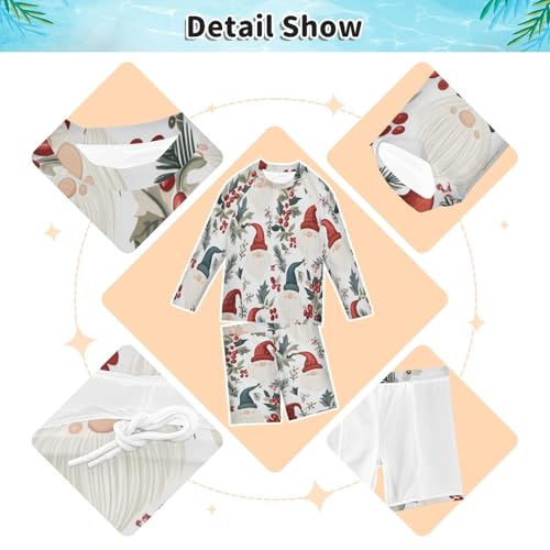 Christmas Gnome Berry Boys Swimsuit Rash Guard Toddler Kids Long Sleeve Swim Shirt and Trunks Swimwear Set 3-10Y3