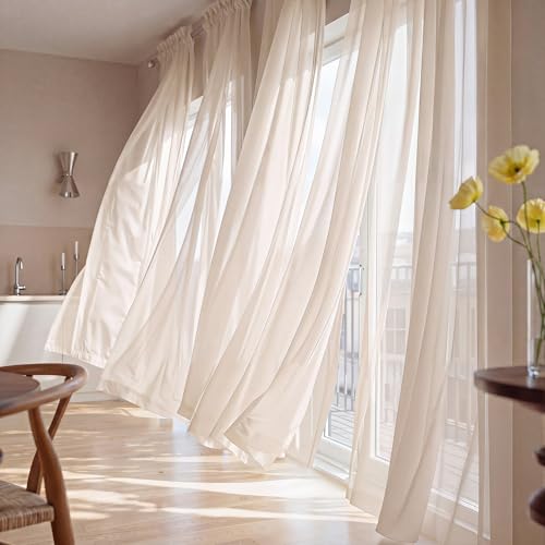Image of NICETOWN Taupe Sheer Curtains for Dining Room, W42xL96, 2 Panels | Rod Pocket Lightweight Drapes Elegant Voile Sheer Airy & Breathable Window Treatments for Living Room