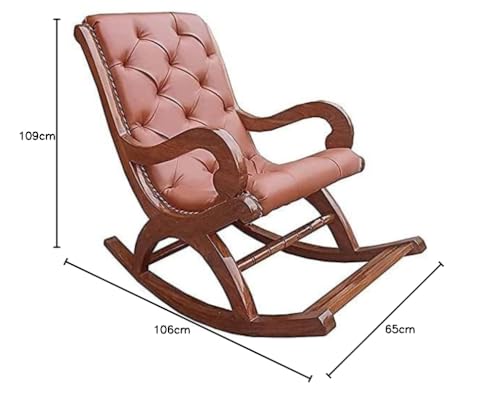 Image of Solid Sheesham Wood Rocking Chair for Living Room | Ergonomic Resting Chair for Relaxing and Pregnant Women (Black) (Orange)