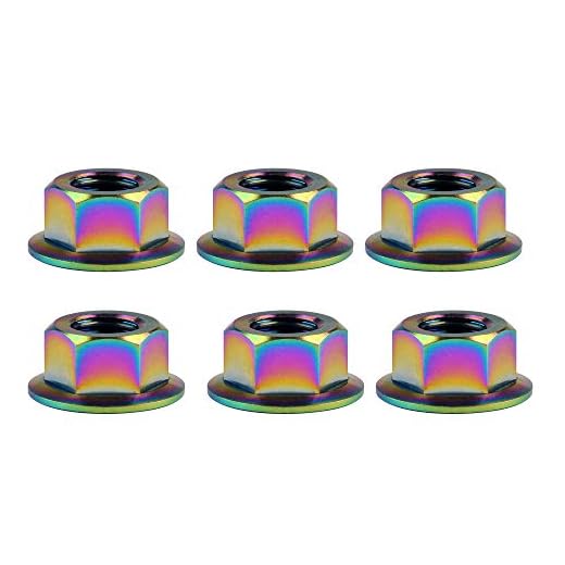 Wanyifa Titanium DIN6923 Hex Flange Nuts (M10 Pitch 1.25mm, Rainbow) | M5 M6 M8 M10 M12 M14 M16 for Bicycles Motorcycles Cars Pack of 6