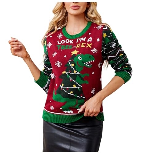 Generisch Jersey de Navidad para mujer con luces LED, rojo,