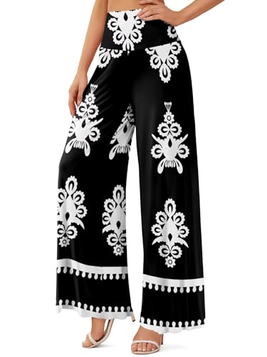 JZC Women's Palazzo Lounge Pants Stretchy Wide Leg Casual Pants Comfy High Waist Flowy Pants S-3XL