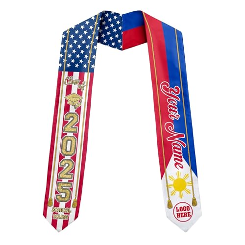 MonkeyVan Personalized Graduation Stole for Filipino Senior, Philippines Flag Graduation Sash Class of 2025 Grad Gifts S261