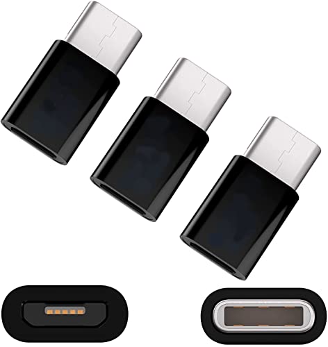 DIGITALRISE 3X Adapter von Micro-USB Buchse auf USB Type-C Stecker, wandelt USB 2.0 Typ B zu USB 3.1 Typ C, Farbe Schwarz