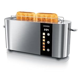 Arendo - Edelstahl Toaster 2 Scheiben Langschlitz - Touchscreen – Doppelwandgehäuse – Integrierter Brötchenaufsatz – 6 Bräunungsgrade – Brotzentrierung – Restzeitanzeige – Memoryfunktion - Silber
