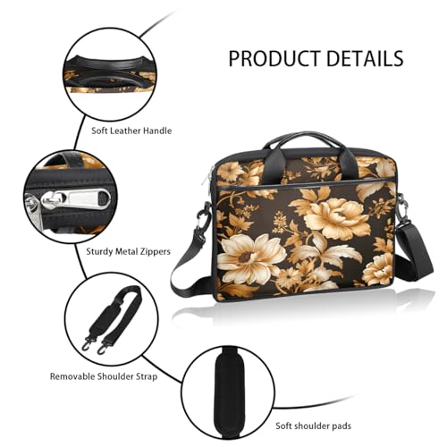 Bolso para laptop con patrón floral dorado 15 pulg miniatura 4