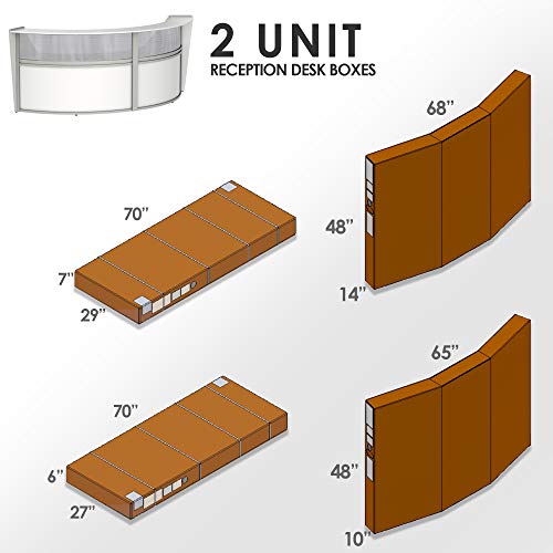 Linea Italia Curved Office Clear Easy To Assembly 2 Panel Reception Desk Counter For Lobby, Salon, 124" X 49", White #TOP6