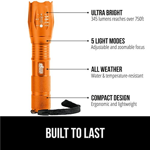 Gorilla Grip Led Tactical Small Flashlight, High Lumens Ultra Bright 5 Adjustable Modes, Powerful Battery Life 750 Ft Zoom Flashlights, Water Resistant Camping Car Mini Flash Light Accessories, Orange #TOP1
