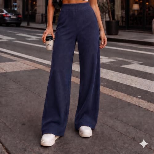 Image of Prenuem Women's High Waist Flared Korean Trousers, Trendy Casual Wear for Daily & Travel Use (Available in Plus Size)