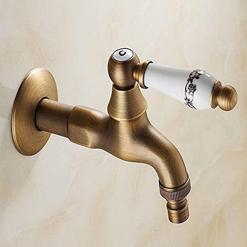 CWCQGH Bathroom Sink Tap Antique Brass Single Handle Washer Faucet, Wall Mounted Laundry Bathroom Kitchen Mop Water Tap, Washing Machine Faucet Basin Taps,Av131-Brass