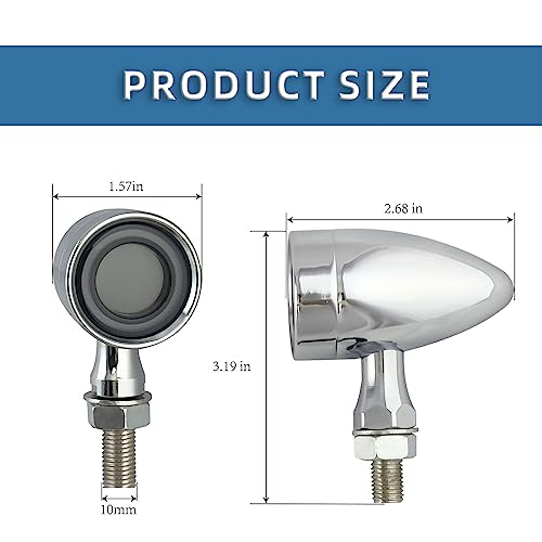 Image of Vintage Motorcycle Bullet Turn Signals LED Front Lights 2 PCS, 40 LEDs Switchback White Amber Light for Running Turn Blinkers Universal Fit Scooter Suzuki Yamaha Honda Harley Dyna Bobber-Chrome