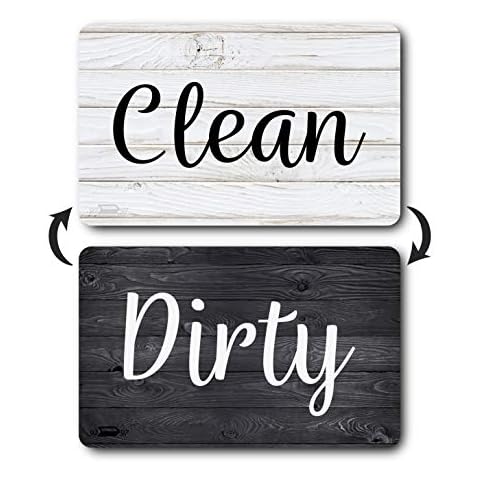 Black and White Wood Clean Dirty Dishwasher Magnet, Reversible Dish Washer Sign, Double Sided Strong Kitchen Flip Indicator, Bonus Universal Magnetic Plate, Neutral Rustic White and Black Magnet Cover