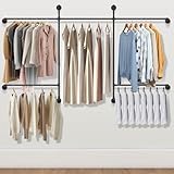 GCCSJ Industrial Pipe Clothing Racks, Rustic Black Industrial Pipe Clothes Rack Design Wall Mounted, Iron Pipe Garment Rods with Five Hanging Rods, Clothing Rack, Perfect for Retail Display or Home